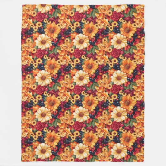 Fall Harvest Floral Pumpkin Fleece Blanket (Vorderseite)