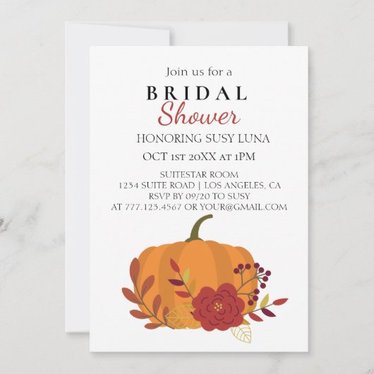 Fall Harvest Orange Pumpkin mit Blume Einladung (Vorderseite)