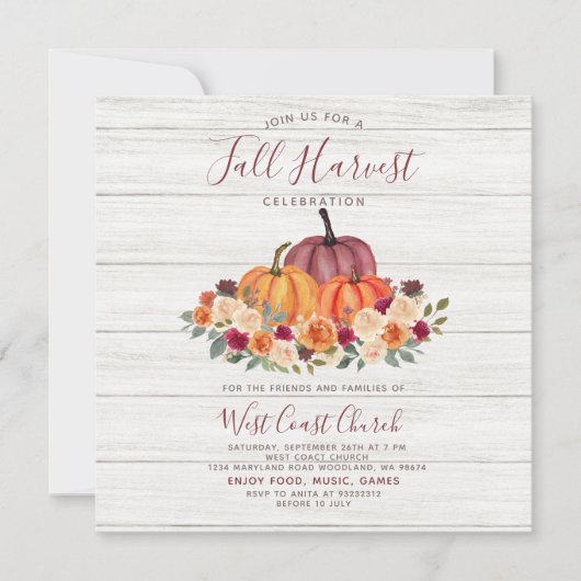 Fall Harvest Party Community Picnic Einladung (Vorderseite)