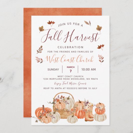 Fall Harvest Pumpkin Party, Fall Fest Community Einladung (Vorne/Hinten)