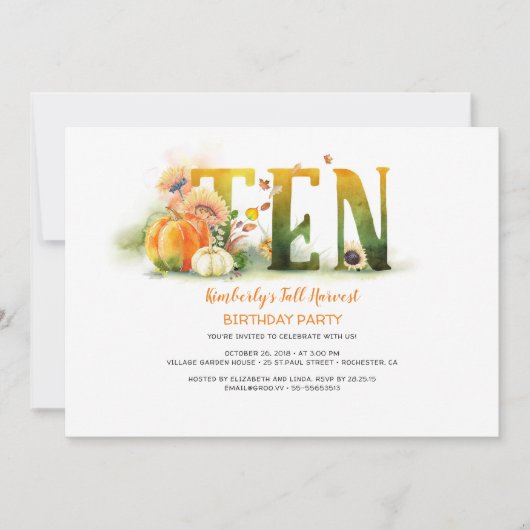 Fall Harvest Pumpkins 10 Geburtstagsparty Einladun Einladung (Vorderseite)