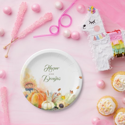 Fall Harvest Pumpkins und Sonnenblumen Rustikal Pappteller (Party)