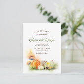 Fall Harvest Pumpkins und Sonnenblumen Save the Da Ankündigungspostkarte (Stehend Vorderseite)