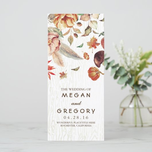 Fall Harvest Rustic Pumpkin Floral Wedding Program Programm (Stehend Vorderseite)
