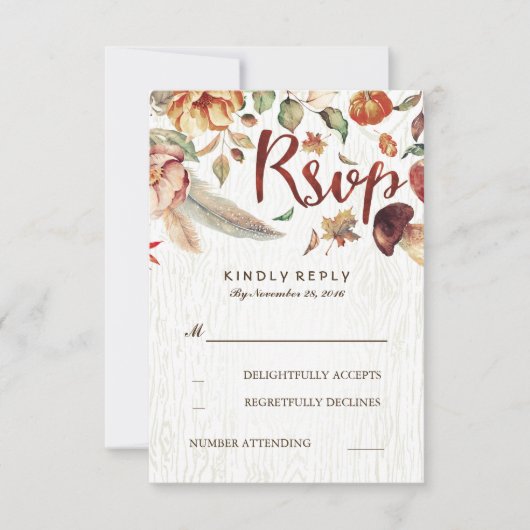Fall Harvest Rustic Wedding Rsvp Karte (Vorderseite)