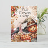 Fall Harvest Scarecrow Pumpkin-Party Einladung (Stehend Vorderseite)