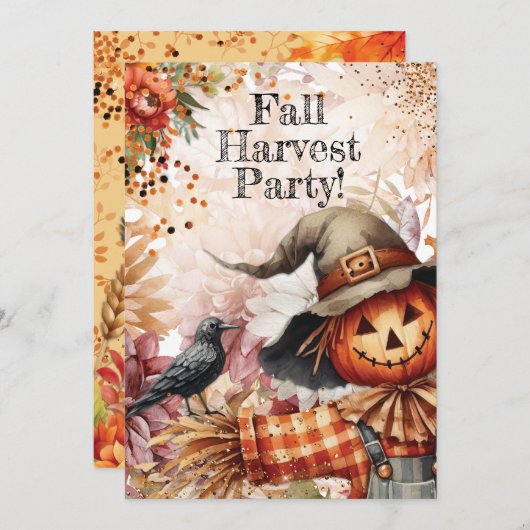 Fall Harvest Scarecrow Pumpkin-Party Einladung (Vorne/Hinten)