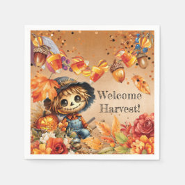 Fall Harvest Scarecrow Pumpkin Party Napkin Serviette
