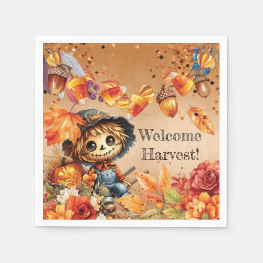 Fall Harvest Scarecrow Pumpkin Party Napkin Serviette (Vorderseite)