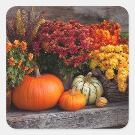Fall Harvest Tablescape - Autumn Pumpkins Flowers Quadratischer Aufkleber