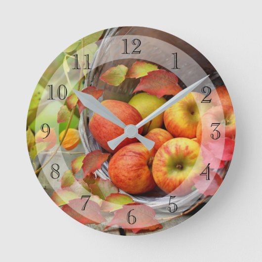 Fall Harvest Time Apple Basket Runde Wanduhr (Vorderseite)