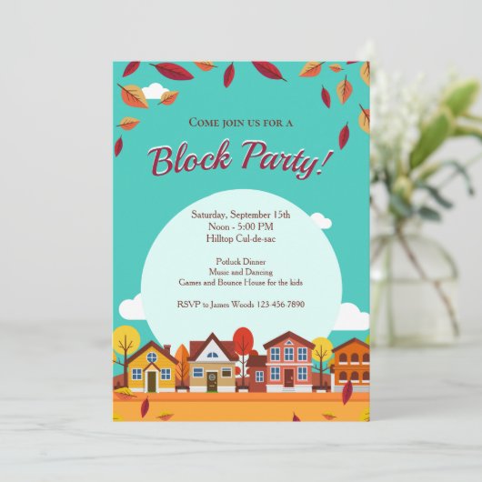 Fall-Haus-Nachbarschafts-Block-Party Einladung (Stehend Vorderseite)