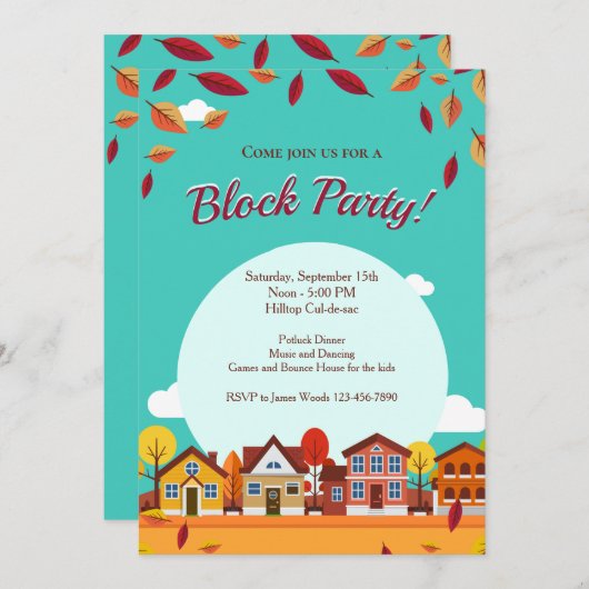 Fall-Haus-Nachbarschafts-Block-Party Einladung (Vorne/Hinten)