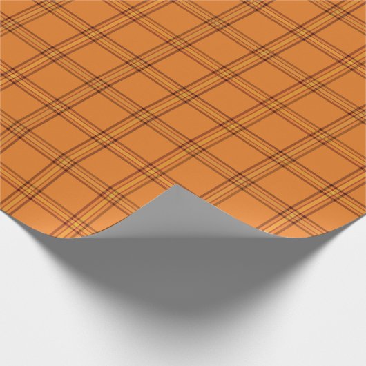Fall-Herbst-karierte Orange mit Gelb und Brown Geschenkpapier (Ecke)