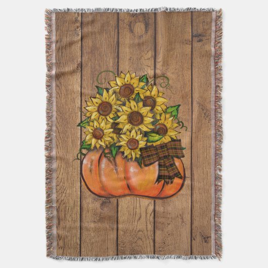 Fall-Herbst-Kürbis mit Sonnenblumen Decke (Vorderseite Vertikal)