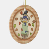 Fall-/Herbst-Vogelscheuche auf kariertem mit Keramik Ornament (Rechts)