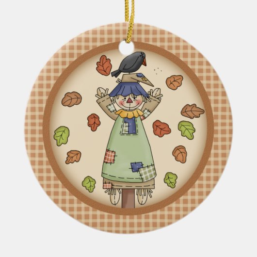 Fall-/Herbst-Vogelscheuche auf kariertem mit Keramik Ornament (Vorne)