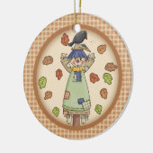 Fall-/Herbst-Vogelscheuche auf kariertem mit Keramik Ornament (Links)