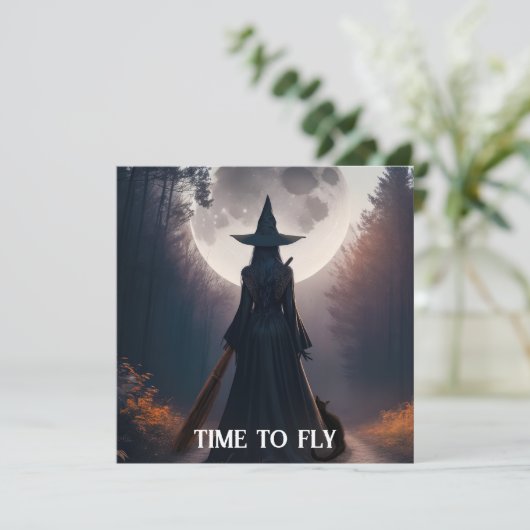 Fall Hexenlandschaft mit Vollmond Black Cat Card (Stehend Vorderseite)