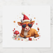 Fall Highland Cow Pumpkin Bow Christmas Girls Kids Schaumweinetikett (Einzelnes Label)