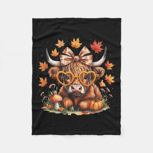 Fall Highland Cow Pumpkin Bow Thanksgiving Fall Gi Fleecedecke (Vorderseite)