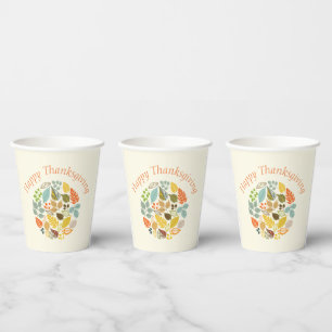 Fall Holiday Happy Thanksgiving Farbenfrohe Blätte Pappbecher