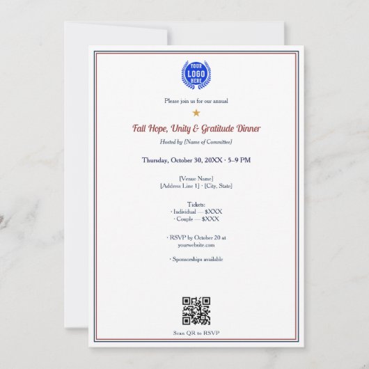 Fall Hope Unity Dankbarkeit Logo Fundraiser Abende Einladung (Vorderseite)