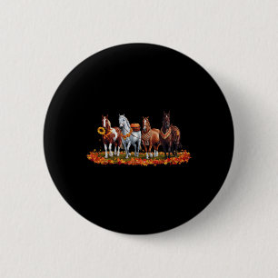 Fall Horse Animal Erntedank Sunflowers Pumpkin Button