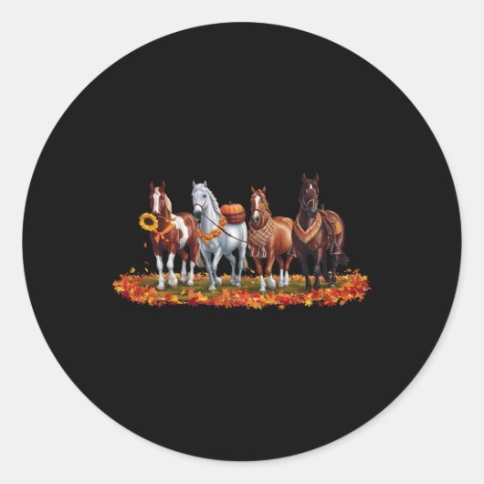Fall Horse Animal Erntedank Sunflowers Pumpkin Runder Aufkleber (Vorderseite)