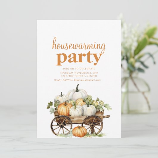 Fall Housewarming Party Einladung mit Pumpkins (Stehend Vorderseite)