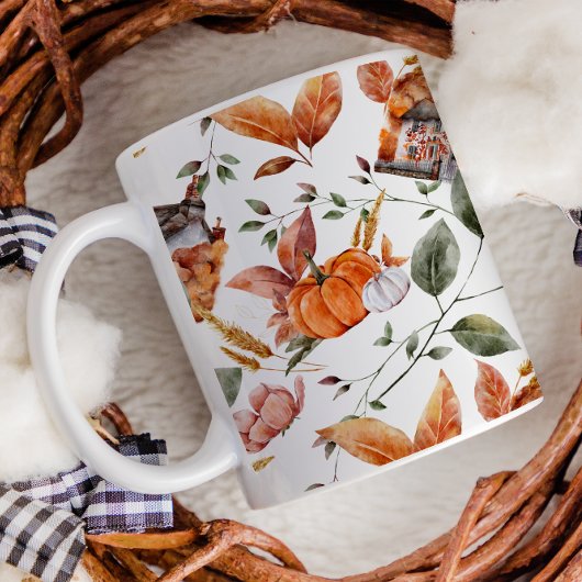 Fall Hütte Bauernhof Erntedank Floral Pumpkin Kaffeetasse