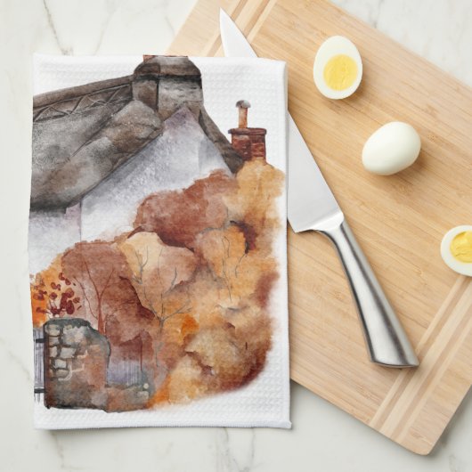 Fall Hütte Orange Brown Zuhause Geschirrtuch (Viertel Falte)