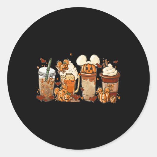 Fall Iced Coffee Fun Spooky Season Halloween Pumpe Runder Aufkleber (Vorderseite)