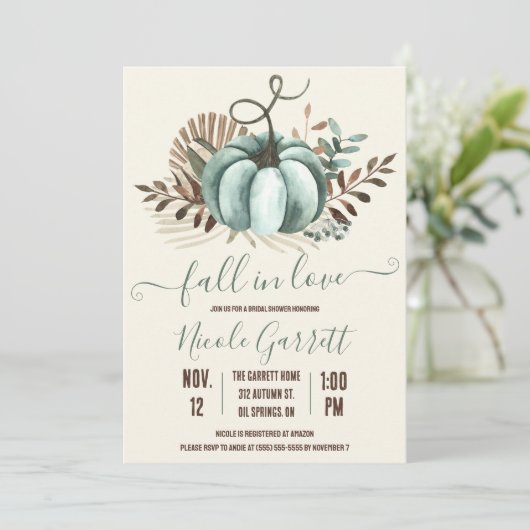 Fall in der Liebe, Blue Pumpkin, Blumenkürbis, Bra Einladung (Stehend Vorderseite)