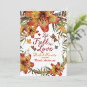 FALL IN DER LIEBE Brautparty Floral Orange Lilies Einladung (Stehend Vorderseite)