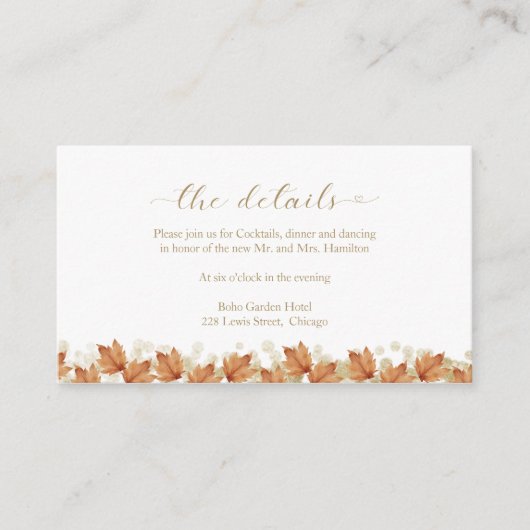 Fall in der Liebe - Eintrittskarte für die Hochzei Begleitkarte (Vorderseite)