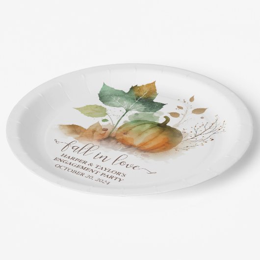 Fall in der Liebe Rustikaler Eleganter Kürbis Pappteller (Schrägansicht)