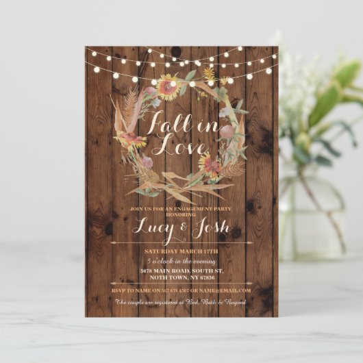 Fall in die Blumen Liebewreath-Fall-Verlobung Einladung (Stehend Vorderseite)