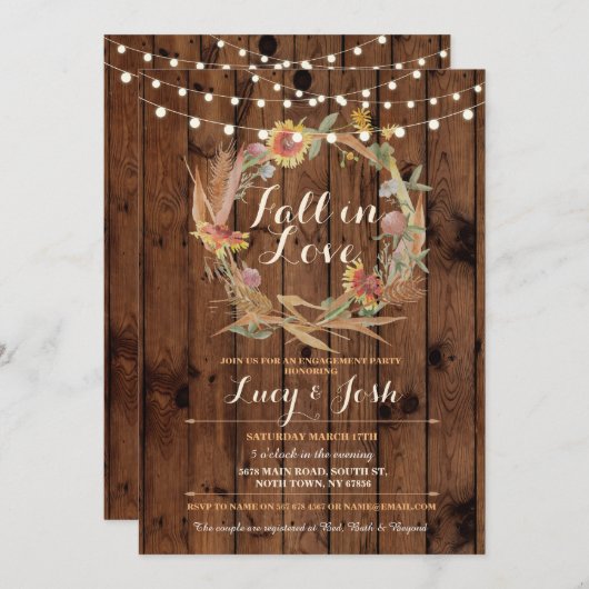 Fall in die Blumen Liebewreath-Fall-Verlobung Einladung (Vorne/Hinten)
