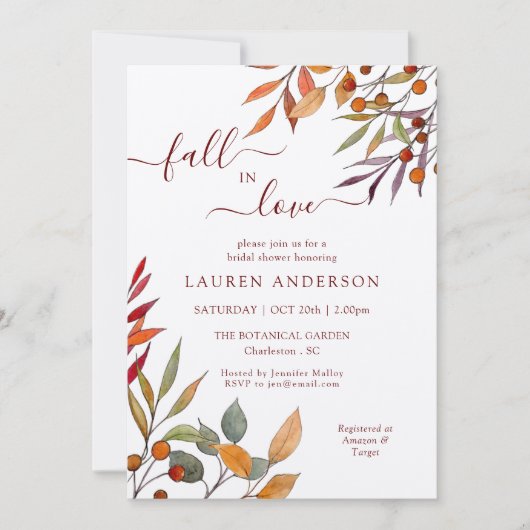 'Fall in Liebe' Boho Burnt Orange Brautparty Einladung (Vorderseite)