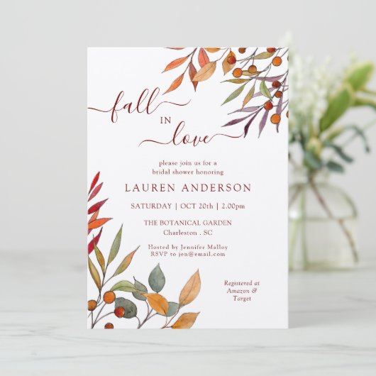 'Fall in Liebe' Boho Burnt Orange Brautparty Einladung (Stehend Vorderseite)