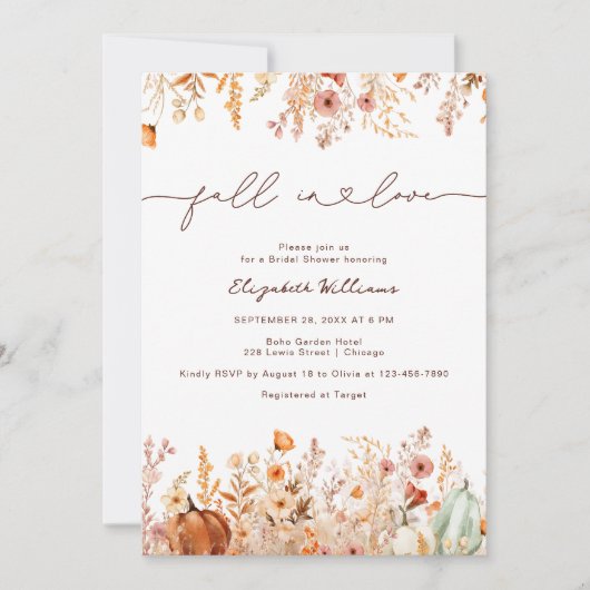 Fall in Liebe Boho Rustic Pumpkin Brautparty Einladung (Vorderseite)