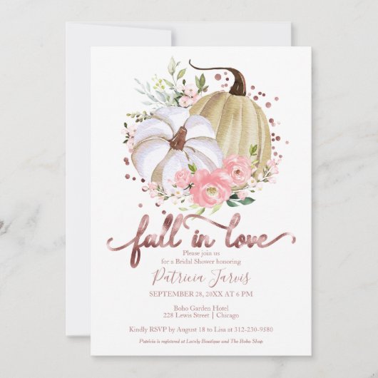 Fall in Liebe Brautparty Pumpkin Floral Einladung (Vorderseite)