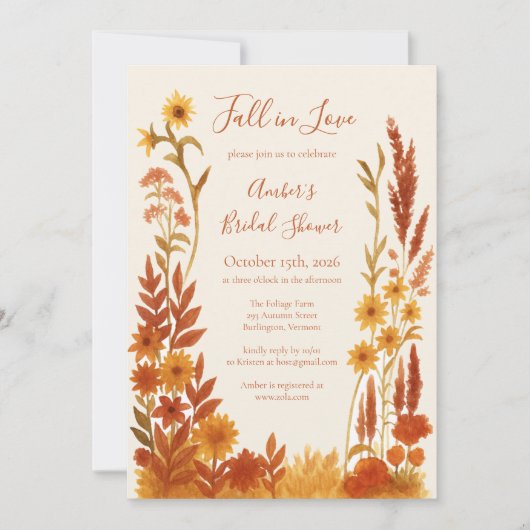 "Fall in Liebe" Brautparty Wasserfarben Einladung (Vorderseite)