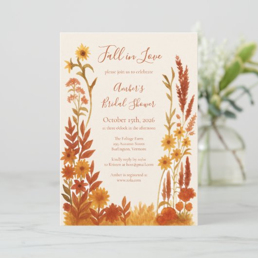 "Fall in Liebe" Brautparty Wasserfarben Einladung (Stehend Vorderseite)