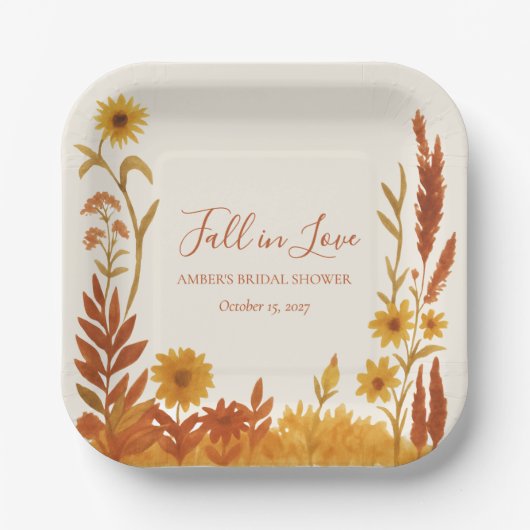 "Fall in Liebe" Brautparty Wasserfarben Pappteller (Vorderseite)