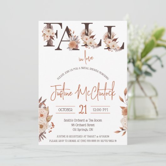 Fall in Liebe! Brautparty zum Thema Herbst Einladung (Stehend Vorderseite)
