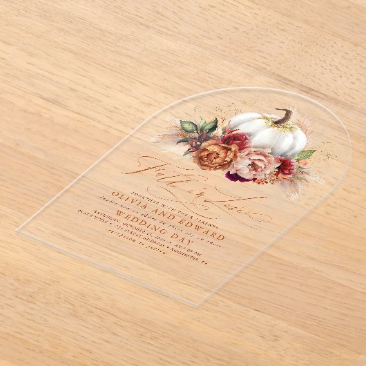 Fall in Liebe Elegante Hochzeitsrost Blume Pumpkin Acryleinladungen (Ablage )