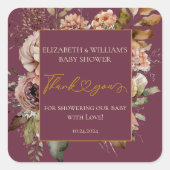 Fall in Liebe Fall Floral Burgundy Elegant Boho Sq Quadratischer Aufkleber (Vorderseite)