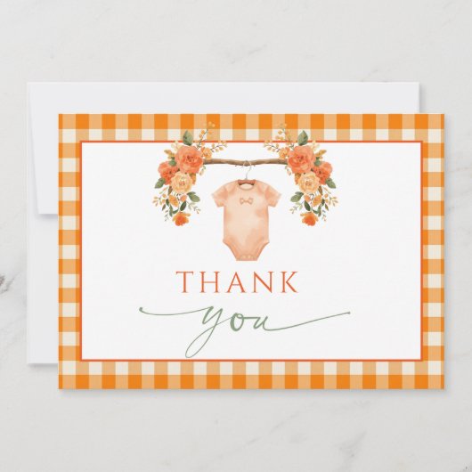 Fall in Liebe Floral Orange Gingham Baby Vielen Da Dankeskarte (Vorderseite)